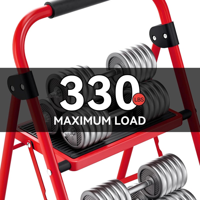 KINGRACK Step Ladder, Folding Ladder with Non-Slip and Wide Pedal, Small Ladders with Handle, Heavy Duty Steel Ladder, Lightweight Step Ladder (Red, 2 Step Ladder) - Image 3